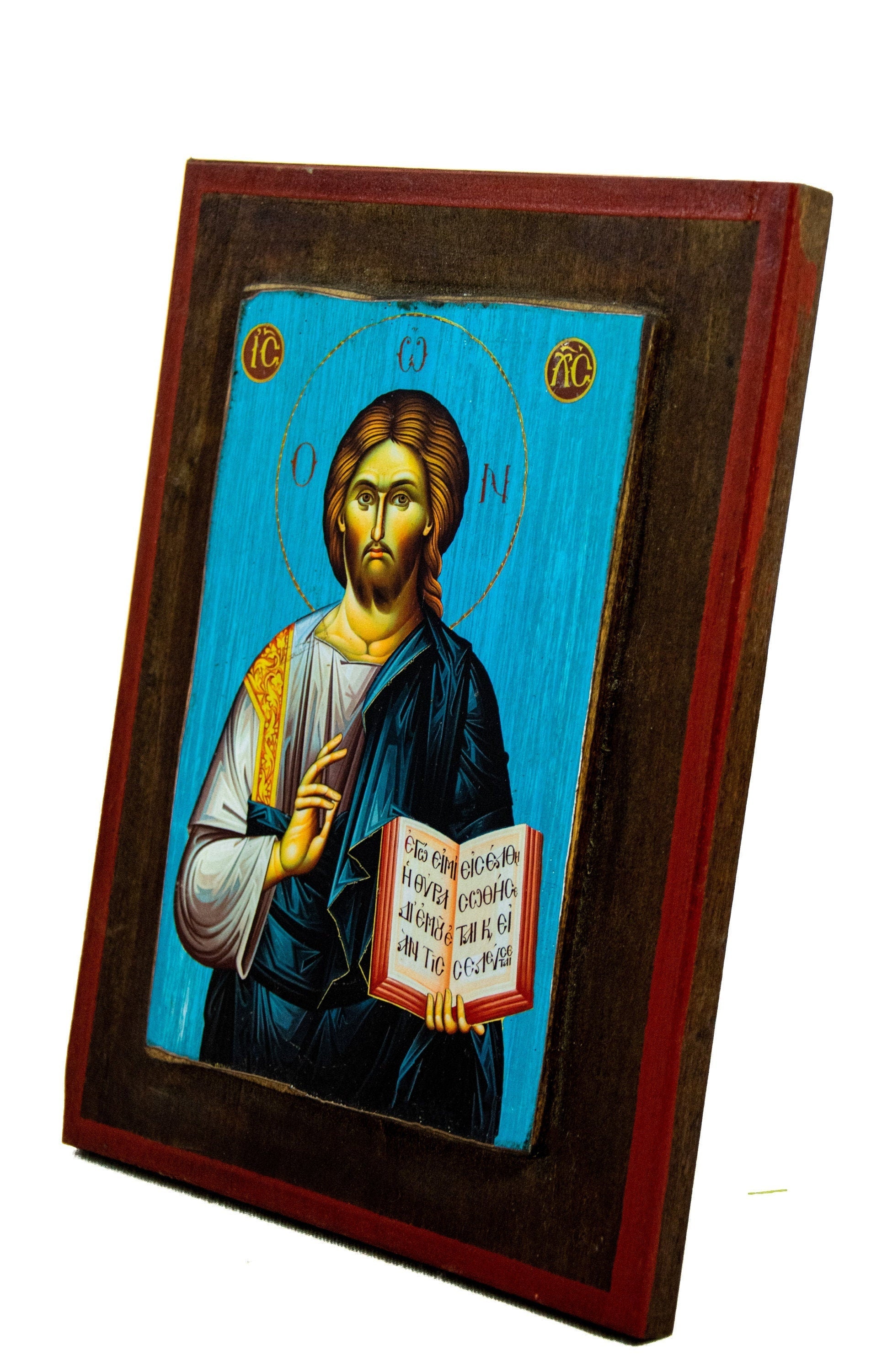 Jesus Christ icon, Handmade Greek Orthodox icon, Byzantine art wall hanging of our Lord on wood plaque, religious decor TheHolyArt