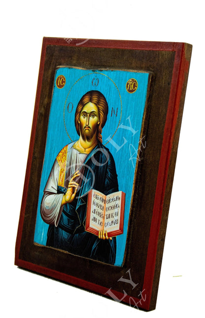 Jesus Christ icon, Handmade Greek Orthodox icon, Byzantine art wall hanging of our Lord on wood plaque, religious decor - TheHolyArt