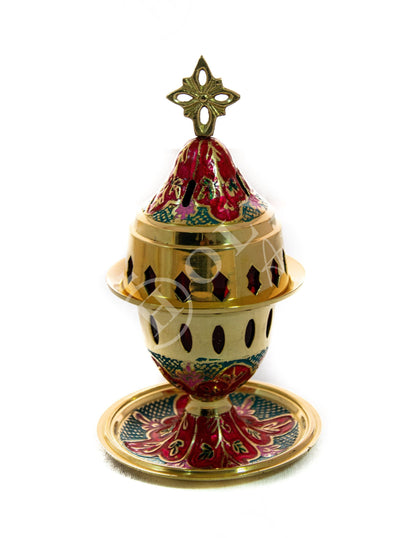 Christian Brass Table Oil Vigil Lamp with Cross, Hand-painted Prayer Standing Oil Lamp, Orthodox Oil Candle with glass cup, religious decor - TheHolyArt