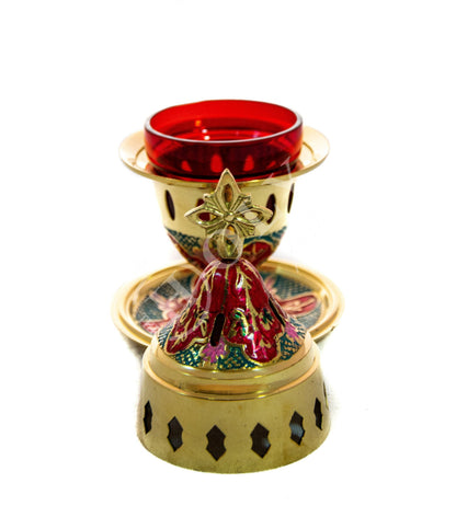 Christian Brass Table Oil Vigil Lamp with Cross, Hand-painted Prayer Standing Oil Lamp, Orthodox Oil Candle with glass cup, religious decor - TheHolyArt