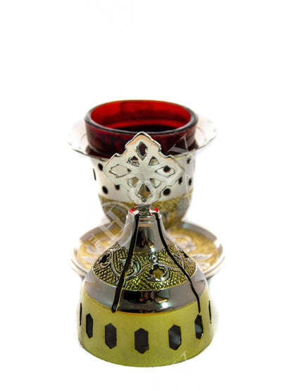 Christian Brass Table Oil Vigil Lamp with Cross, Hand-painted Prayer Standing Oil Lamp, Orthodox Oil Candle with glass cup, religious decor - TheHolyArt