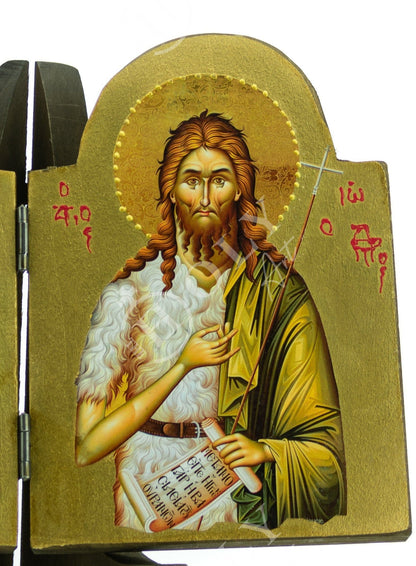 Virgin Mary icon & Saint John icon diptych, Mother of God Orthodox icon, Greek Handmade icon, Byzantine icon, wedding gift ideas 20x14cm - TheHolyArt