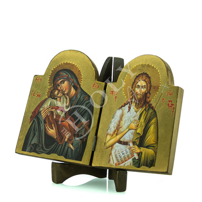 Virgin Mary icon & Saint John icon diptych, Mother of God Orthodox icon, Greek Handmade icon, Byzantine icon, wedding gift ideas 20x14cm - TheHolyArt