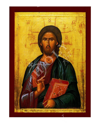 Jesus Christ icon Pantocrator, Handmade Greek Orthodox icon of our Lord, Byzantine art wall hanging on wood plaque, religious icon home decor - TheHolyArt
