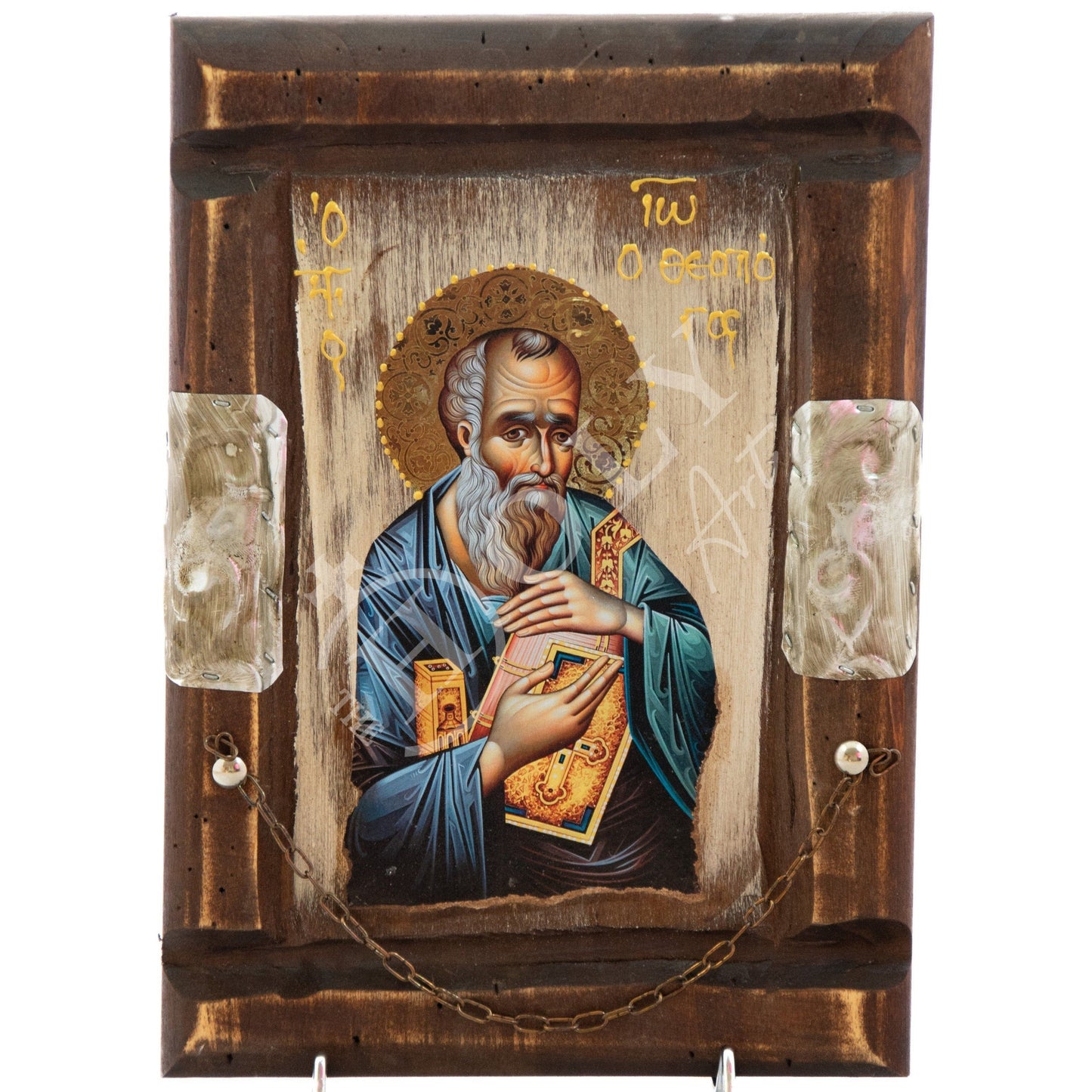 Saint John Evangelist icon, Orthodox icon St John the Theologian, Apostle John Byzantine art wall hanging, Handmade icon wood plaque 29x21cm TheHolyArt