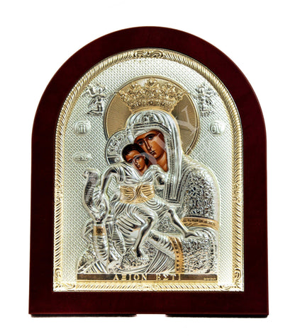 Virgin Mary icon Axion Esti, Handmade Silver Greek Orthodox Icon, Mother of God Byzantine art, Theotokos handmade wall hanging wood plaque - TheHolyArt