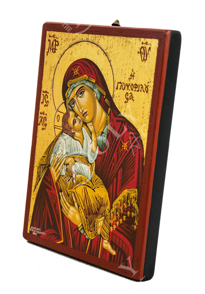 Hand painted Virgin Mary icon Panagia Glykophilousa, Handmade Greek Orthodox icon w/ gold leaf 22k of Theotokos, Byzantine art wall hanging - TheHolyArt