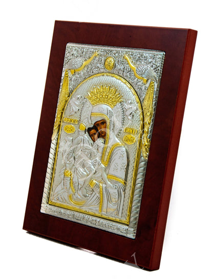 Virgin Mary icon Axion Esti, Handmade Silver Greek Orthodox Icon, Mother of God Byzantine art, Theotokos handmade wall hanging wood plaque - TheHolyArt
