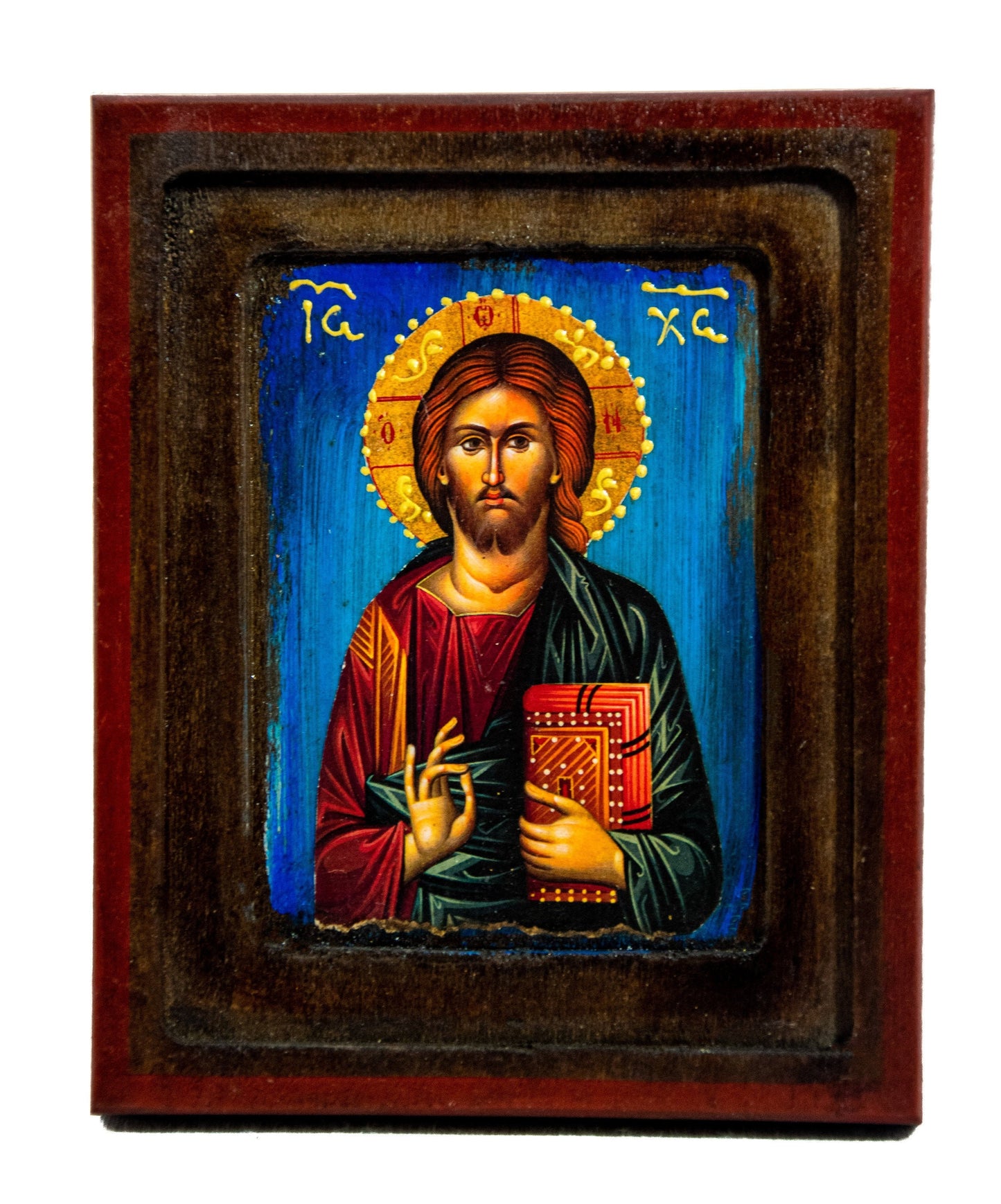 Jesus Christ icon, Handmade Greek Orthodox icon, Byzantine art wall hanging icon of our Lord on wood plaque, religious decor 19x15cm TheHolyArt