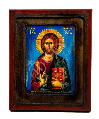 Jesus Christ icon, Handmade Greek Orthodox icon, Byzantine art wall hanging icon of our Lord on wood plaque, religious decor 19x15cm - TheHolyArt