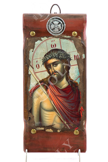 Jesus Christ icon Bridegroom, Handmade Greek Orthodox icon of Nymphios, Byzantine art wall hanging canvas wood plaque 30x14cm, wedding gift - TheHolyArt