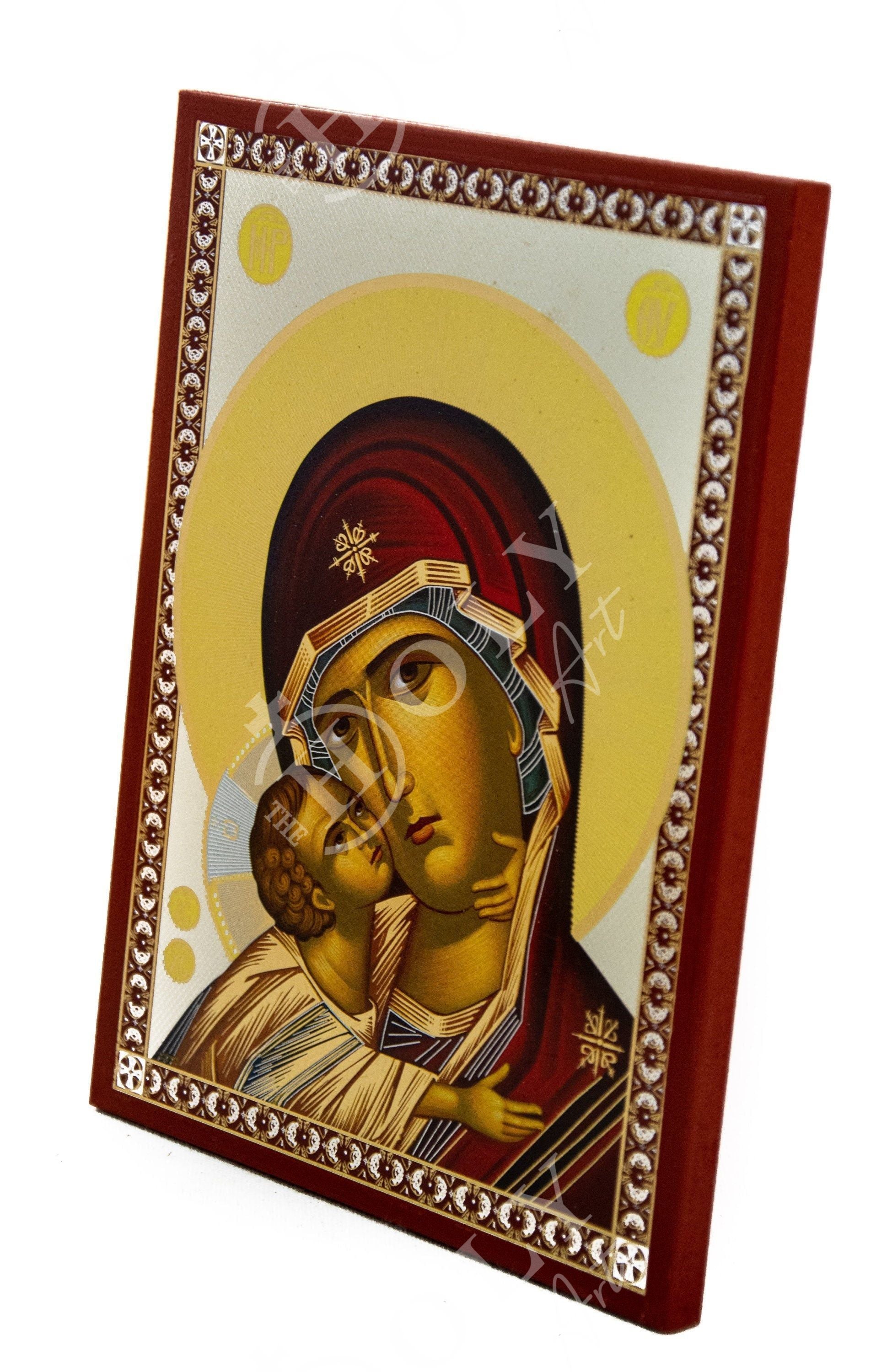 Virgin Mary icon Panagia Glykophilousa, Handmade Greek Orthodox Icon, Mother of God Byzantine art, Theotokos wall hanging wood plaque TheHolyArt