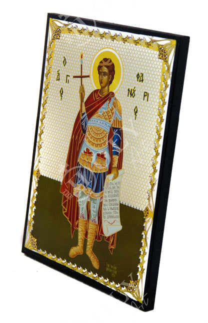 Saint Phanourios icon, Handmade Greek Orthodox icon St Fanourios, Byzantine art wall hanging wood plaque icon, religious decor 22x16cm - TheHolyArt