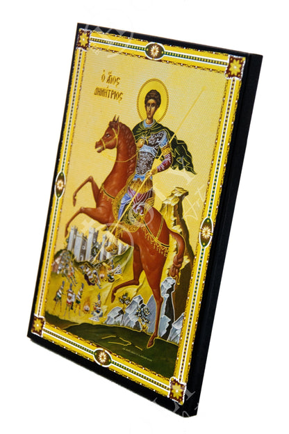 Saint Demetrius icon, Handmade Greek Orthodox icon of St Demetrios, Byzantine art wall hanging icon on wood plaque, religious decor 22x16cm - TheHolyArt