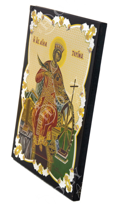 Saint Catherine icon, Handmade Greek Orthodox icon of St Katherine of Sinai, Byzantine art wall hanging icon plaque, religious decor 22x16cm - TheHolyArt