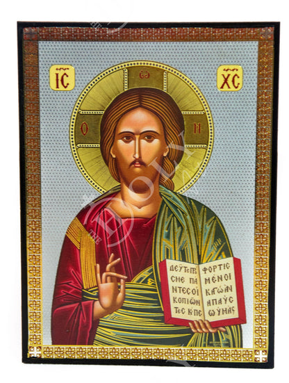 Jesus Christ icon, Handmade Greek Orthodox icon of our Lord, Byzantine art wall hanging on wood plaque, religious icon home decor 22x16cm - TheHolyArt