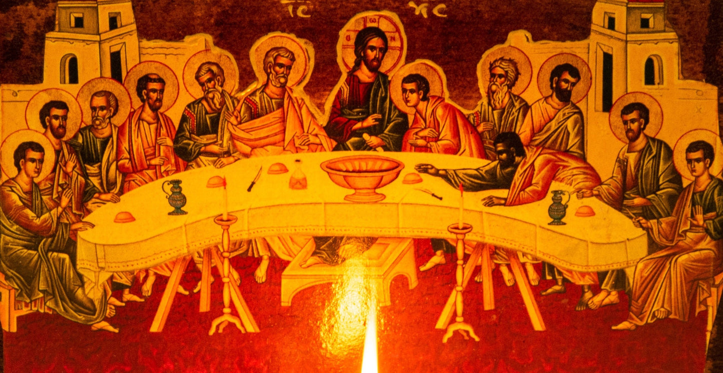 Christian Iconostasis with The Last Supper 30x24cm, Handmade Mount Athos Orthodox Icon Holy Communion,Byzantine art wall hanging wood plaque TheHolyArt
