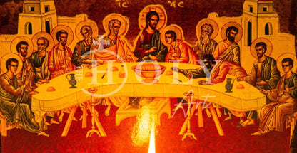 Christian Iconostasis with The Last Supper 30x24cm, Handmade Mount Athos Orthodox Icon Holy Communion,Byzantine art wall hanging wood plaque - TheHolyArt