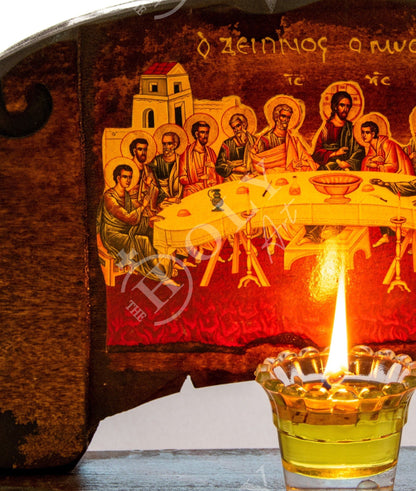 Christian Iconostasis with The Last Supper 30x24cm, Handmade Mount Athos Orthodox Icon Holy Communion,Byzantine art wall hanging wood plaque - TheHolyArt