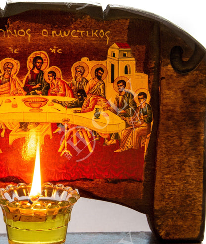 Christian Iconostasis with The Last Supper 30x24cm, Handmade Mount Athos Orthodox Icon Holy Communion,Byzantine art wall hanging wood plaque - TheHolyArt