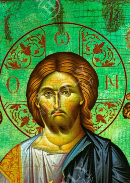 Jesus Christ icon, Handmade Greek Orthodox icon of our Lord, Byzantine art wall hanging on wood plaque canvas icon home decor 38x19cm - TheHolyArt