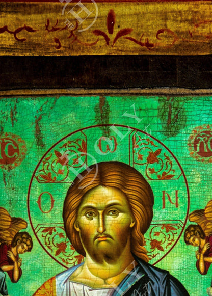 Jesus Christ icon, Handmade Greek Orthodox icon of our Lord, Byzantine art wall hanging on wood plaque canvas icon home decor 38x19cm - TheHolyArt