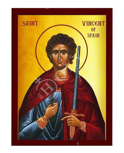 Saint Vincent of Spain icon, Handmade Greek Orthodox Catholic icon of St Vincent, Byzantine art wall hanging icon on wood plaque decor - TheHolyArt