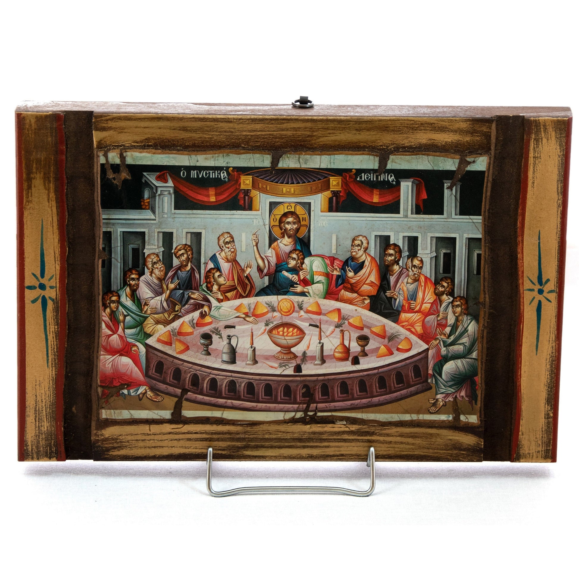 The Last Supper Orthodox icon, Jesus Christ icon, Handmade canvas Byzantine art wall hanging of Holy Communion wood plaque 38x25cm, religious decor TheHolyArt