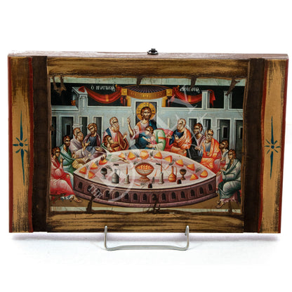 The Last Supper Orthodox icon, Jesus Christ icon, Handmade canvas Byzantine art wall hanging of Holy Communion wood plaque 38x25cm, religious decor - TheHolyArt