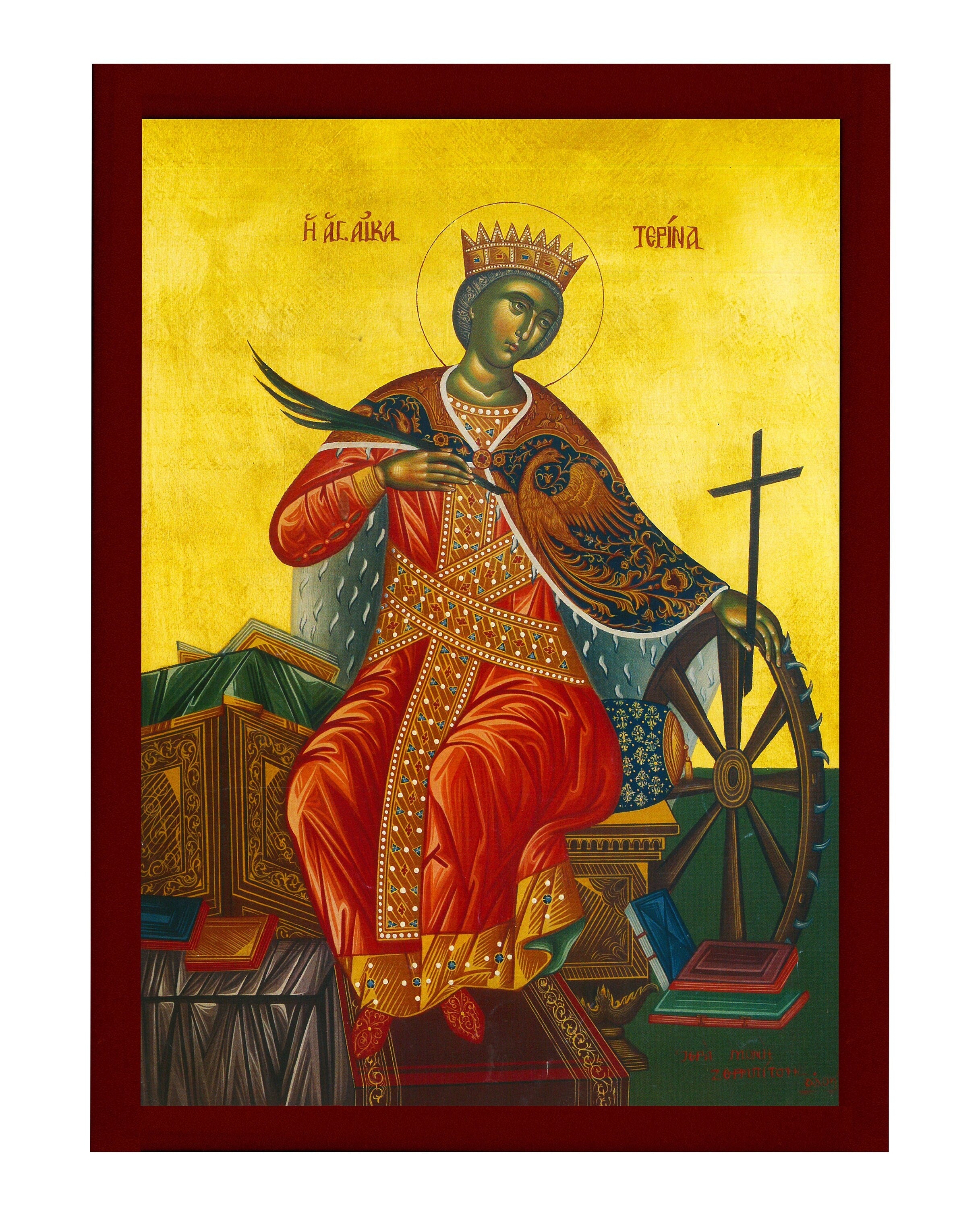 Saint Catherine icon, Handmade Greek Orthodox icon of St Katherine,  Byzantine art wall hanging icon plaque, religious gift