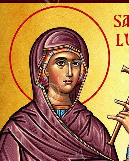 Saint lucy icon, handmade greek catholic orthodox icon of st lucy of syracuse, byzantine art wall hanging wood plaque, religious gift - TheHolyArt