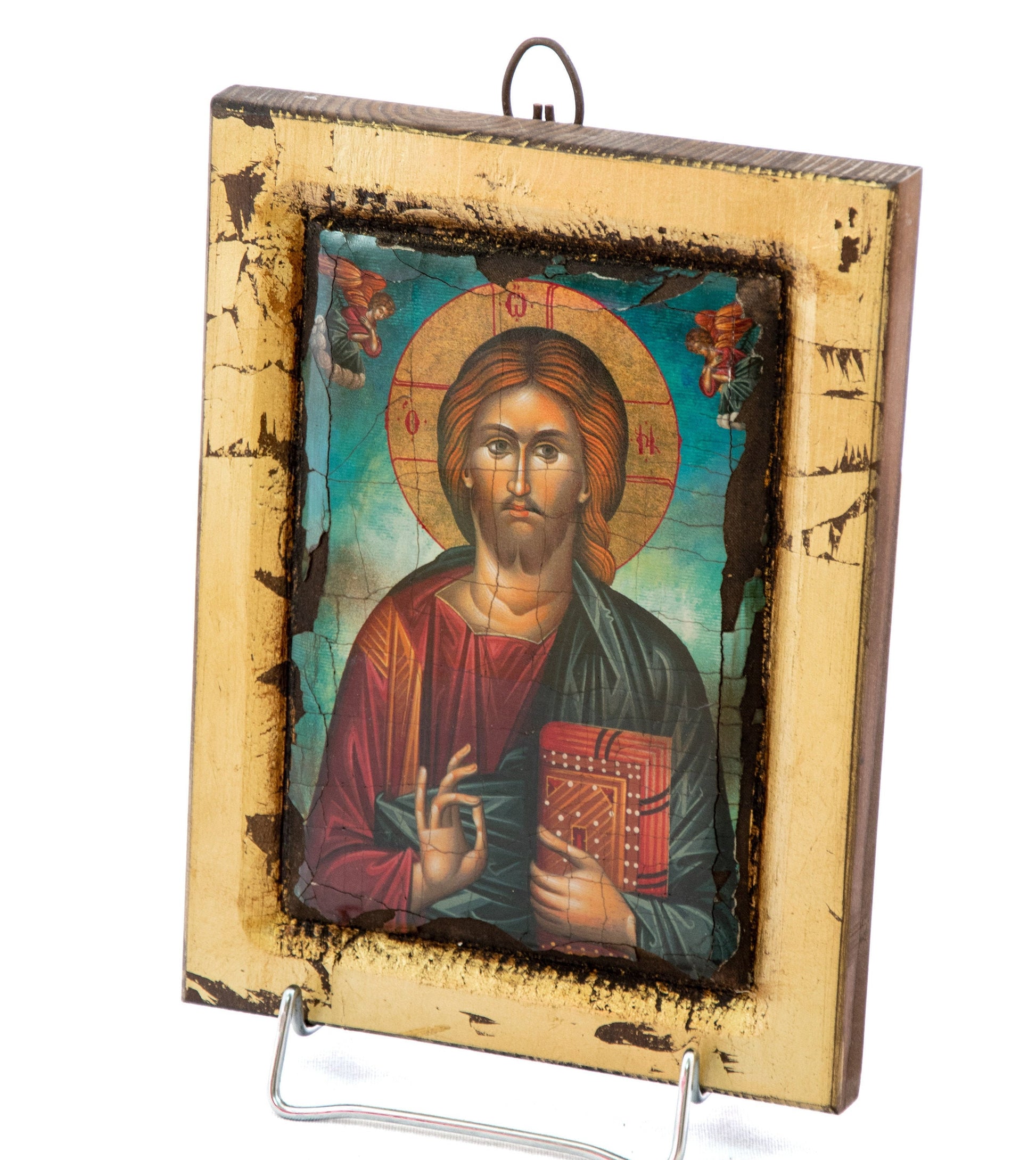 Jesus Christ icon, Handmade Greek Orthodox icon of our Lord, Byzantine art wall hanging canvas icon w gold leaf wood plaque, wedding gift TheHolyArt