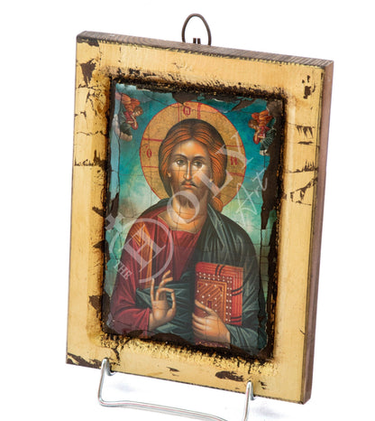 Jesus Christ icon, Handmade Greek Orthodox icon of our Lord, Byzantine art wall hanging canvas icon w gold leaf wood plaque, wedding gift - TheHolyArt