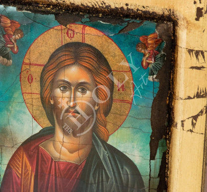 Jesus Christ icon, Handmade Greek Orthodox icon of our Lord, Byzantine art wall hanging canvas icon w gold leaf wood plaque, wedding gift - TheHolyArt