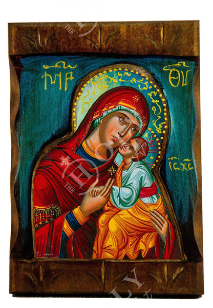 Virgin Mary icon Panagia Glykophilousa, Handmade Greek Orthodox Icon, Byzantine wood plaque - TheHolyArt