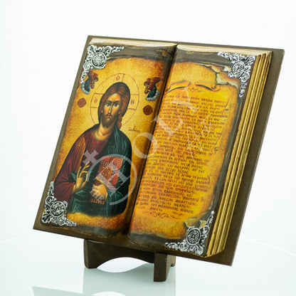 Jesus Christ icon Pantocrator, Handmade Greek Orthodox icon of our Lord, Byzantine art wall hanging wood plaque 30x31cm, religious gift - TheHolyArt