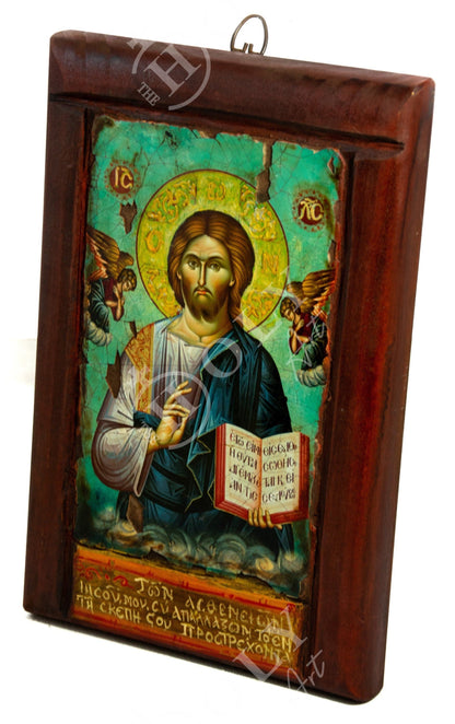 Jesus Christ icon, Handmade Greek Orthodox icon of our Lord, Byzantine art wall hanging canvas icon wood plaque 37x24cm, religious decor - TheHolyArt