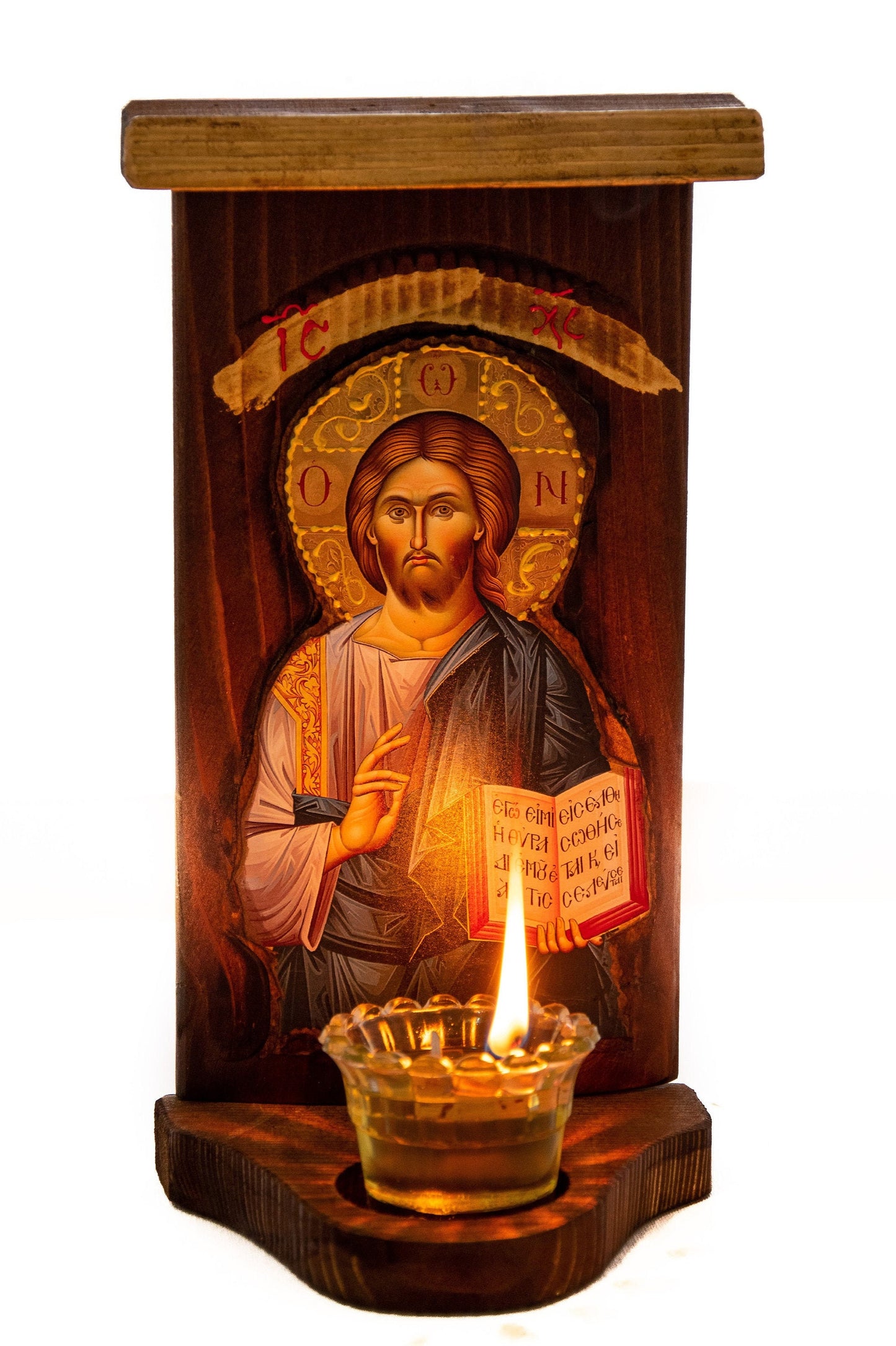 Christian Iconostasis with Jesus Christ icon Handmade Mount Athos Orthodox shrine w/ Our Lord Byzantine altar wall hanging wood plaque icon TheHolyArt