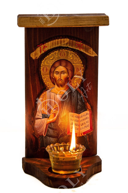 Christian Iconostasis with Jesus Christ icon Handmade Mount Athos Orthodox shrine w/ Our Lord Byzantine altar wall hanging wood plaque icon - TheHolyArt