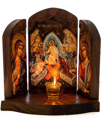Handmade Iconostasis with Resurrection of Jesus Christ Archangel Michael Archangel Gabriel - TheHolyArt