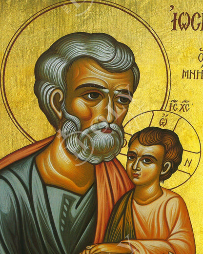 Saint Joseph icon, Handmade Greek Orthodox icon of St Joseph the Betrothed, Byzantine wood plaque - TheHolyArt