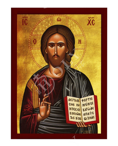 Jesus Christ icon, Handmade Greek Orthodox icon of our Lord, Byzantine art wall hanging on wood plaque, religious icon home decor - TheHolyArt