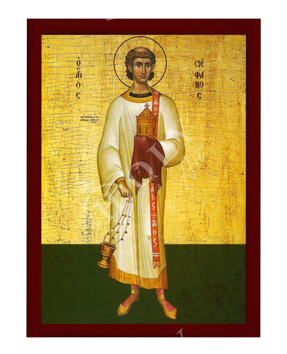 Saint Stephen icon, Handmade Greek Orthodox icon St Stephen the Apostle, Byzantine art wall hanging on wood plaque icon, religious decor - TheHolyArt
