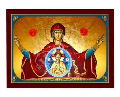 Virgin Mary icon Panagia Platytera, Handmade Greek Orthodox Icon, Mother of God Byzantine art, Theotokos wall hanging wood plaque - TheHolyArt