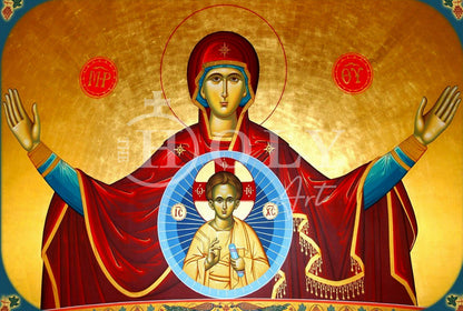 Virgin Mary icon Panagia Platytera, Handmade Greek Orthodox Icon, Mother of God Byzantine art, Theotokos wall hanging wood plaque - TheHolyArt