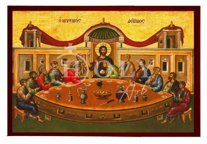 The Last Supper icon, Holy Communion Handmade Greek Orthodox icon, Byzantine art wall hanging on wood plaque, religious home decor - TheHolyArt