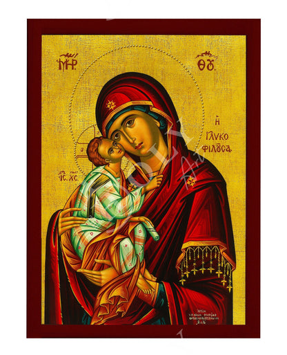 Virgin Mary icon Panagia Glykophilousa, Handmade Greek Orthodox Icon, Mother of God Byzantine art, Theotokos wall hanging wood plaque - TheHolyArt