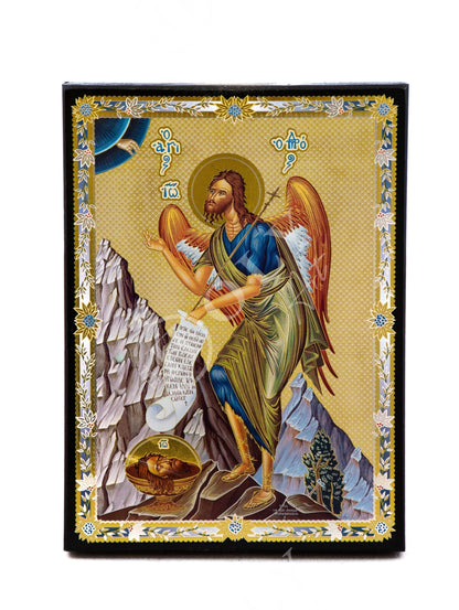 Saint John icon, Byzantine art wall hanging, Greek Orthodox handmade wood icon plaque of Saint John Baptist 27x21cm, religious home decor - TheHolyArt