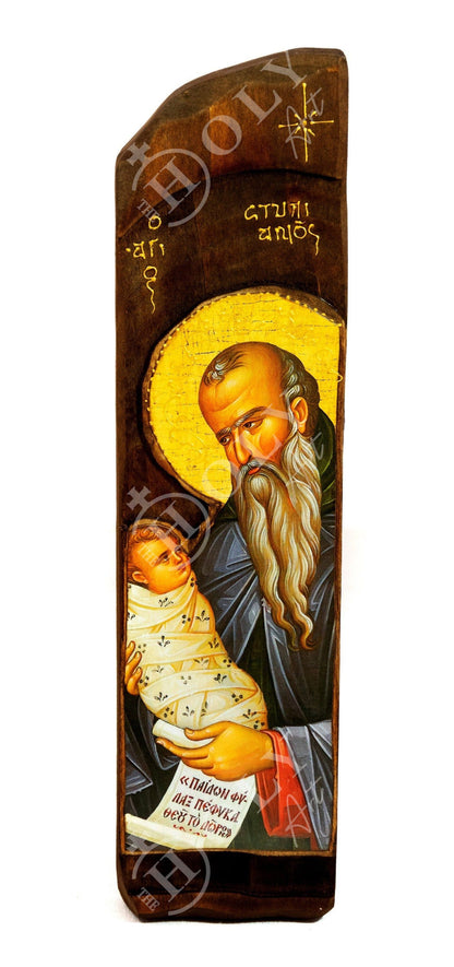 Saint Stylianos icon, Handmade Greek Orthodox icon, Byzantine art wall hanging wood plaque of St Stylianos of Paphlagonia, religious decor - TheHolyArt