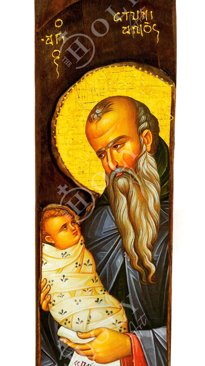 Saint Stylianos icon, Handmade Greek Orthodox icon, Byzantine art wall hanging wood plaque of St Stylianos of Paphlagonia, religious decor - TheHolyArt